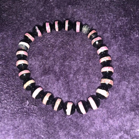 🧿2/$15🧿 ✋🏼Made 8mm Faceted Striped Agate Stone Bracelet w Tie Cover - Picture 3 of 13